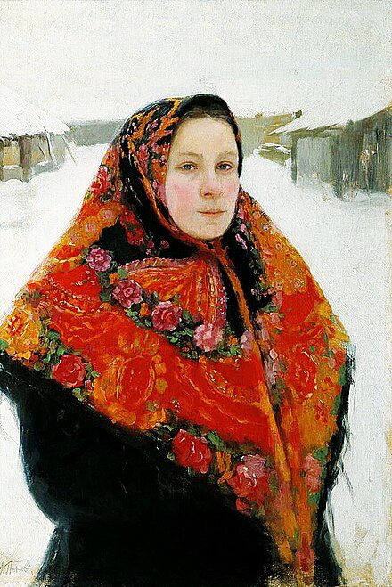 Portrait of the Lucian Popovs wife in a colorful kerchief BABUSHKA STYLE: ТРАДИЦИОННИТЕ ШАЛОВЕ – ВДЪХНОВЯВАЩ МОДЕН АКЦЕНТ